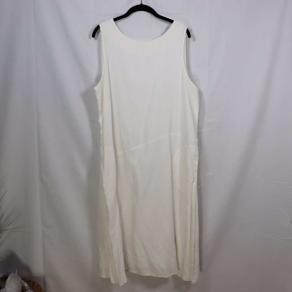 J.Jill Womens XL White 100% Linen Sleeveless Midi Dress Lined Pockets